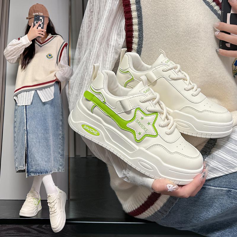 Frühling und Herbst neue Sport- und Freizeit-Ins-Plattform-Ledereinzel schuhe Board schuhe