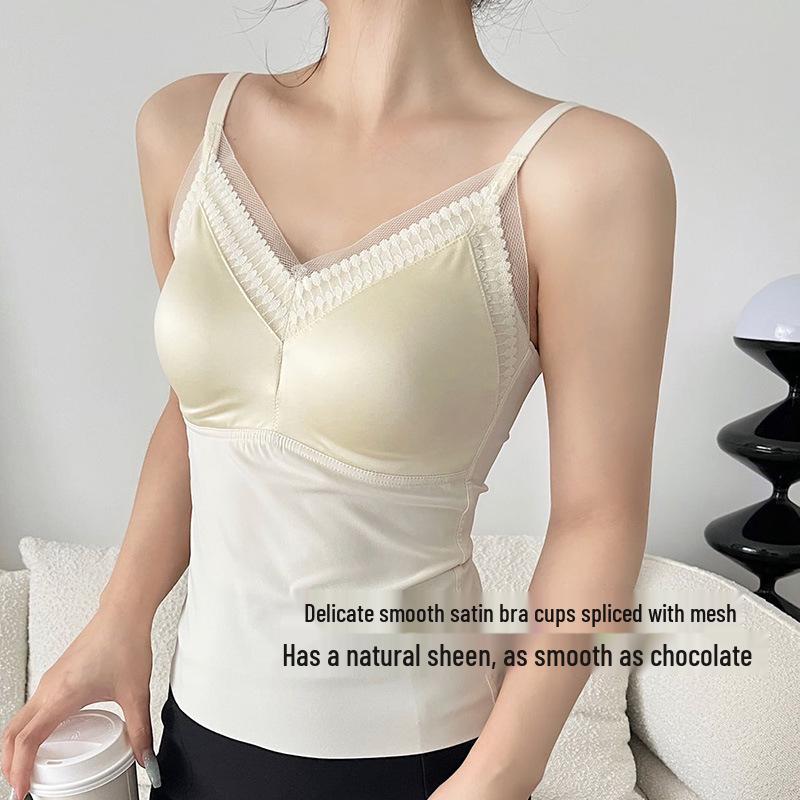 

Бесшовный атласный топ-камисоль со встроенным бюстгальтером и подушечками для груди для женщин - Идеальный весенне-летний слой или верхняя одежда L