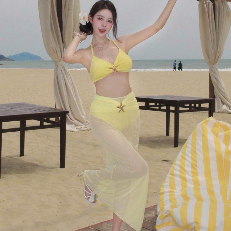 

Шикарный желтый комплект бикини с длинной юбкой в стиле феи для пляжа или горячего источника Large жёлтый