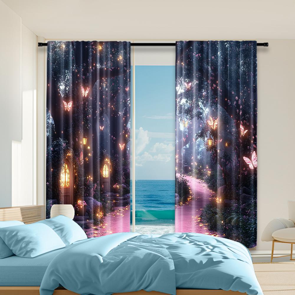 

2 pcs versatile polyester transparent curtains for home decoration Grass & Butterfly Wonderland for use in bedrooms and living 100*130 HOOK 1pcs