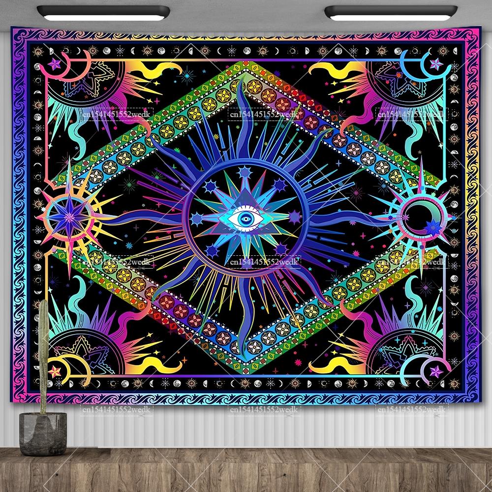 Gobelin Słońce i Księżyc Indie Hippie Mandala Niebiański Tie Dye Gobelin Tarot Astrologia Obrus na Ołtarz Estetyczny Wystrój Pokoju