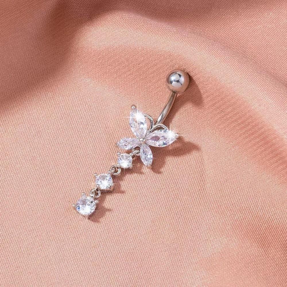 Vintage Stainless Steel Zircon Navel Ring Rhinestone Butterfly Body Piercing Jewelry Piercing Hip Hop Belly Button Ring Gift
