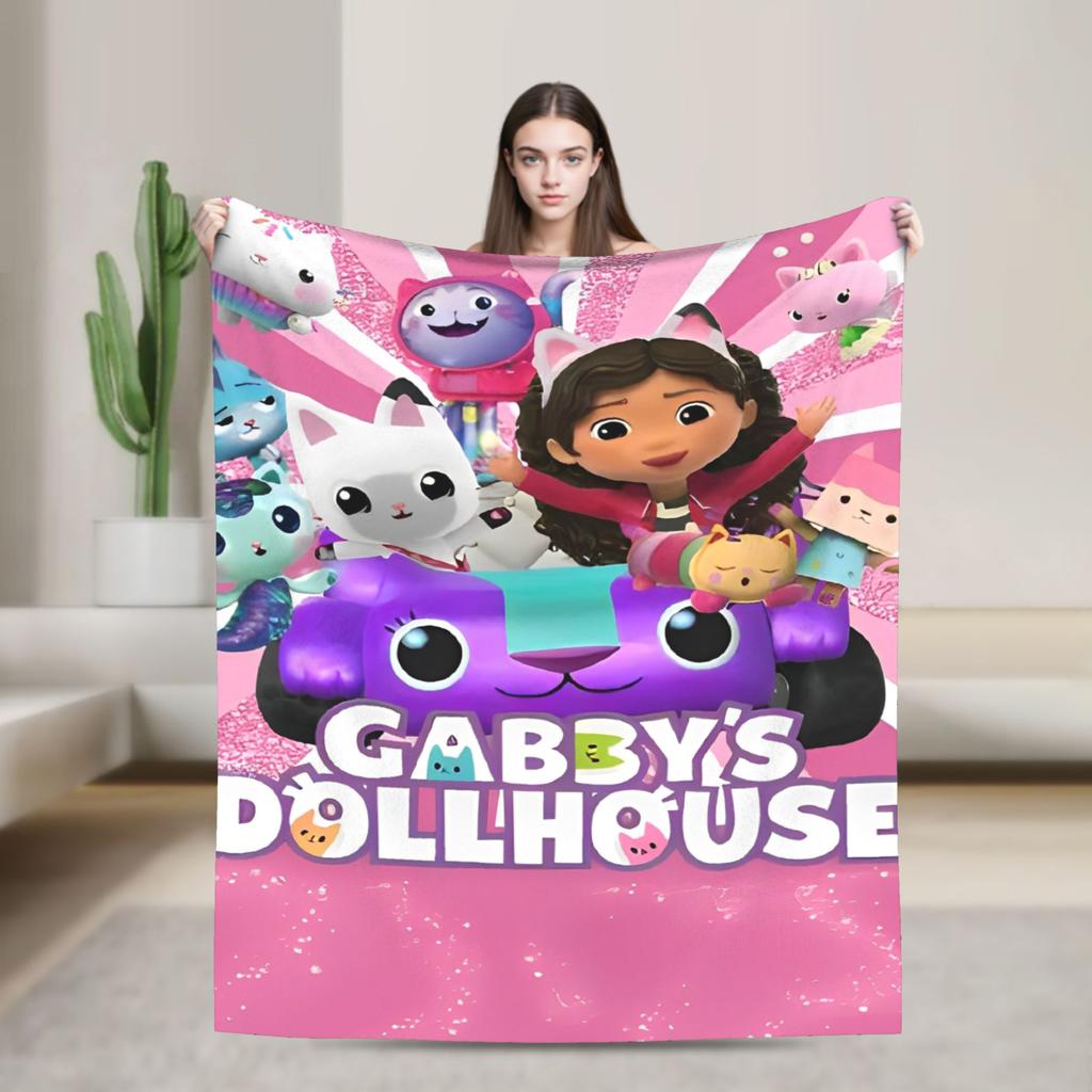 Cartoon Cute Gabby Dollhouse Blanket Cover  Fleece Throw Blankets Summer Air Conditioning Decoration Soft Warm Bedspread