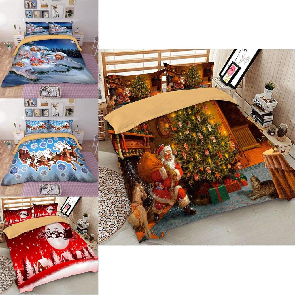Luxurious Father Christmas Duvet Cover Pillow Cases Santa Claus Quilt Cover Bedding Set
