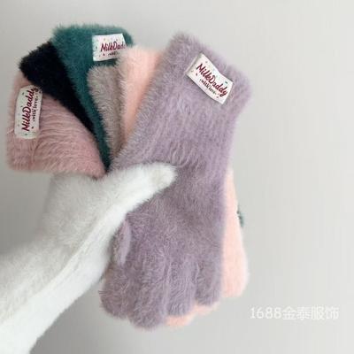Autumn and Winter New Color Soft Waxy Plush Gloves Winter Simple Girl Heart Solid Color Long Wrist Warm Finger Gloves Women