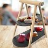 Stone wooden platter, 2-tier, 41x24x38.5 cm
