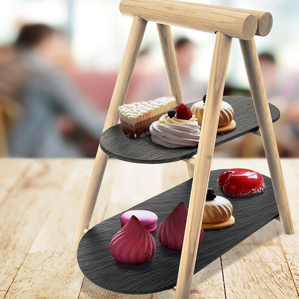 Stone wooden platter, 2-tier, 41x24x38.5 cm