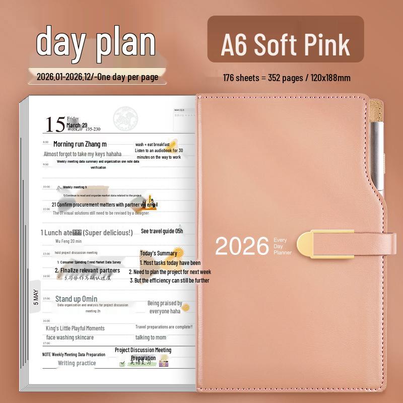 

2026 A5 Daily Planner & Schedule Book with Custom Logo Hot Stamping - A6 Bullet Journal Notebook with One-Page-Per-Day Format 12x18.8 cm