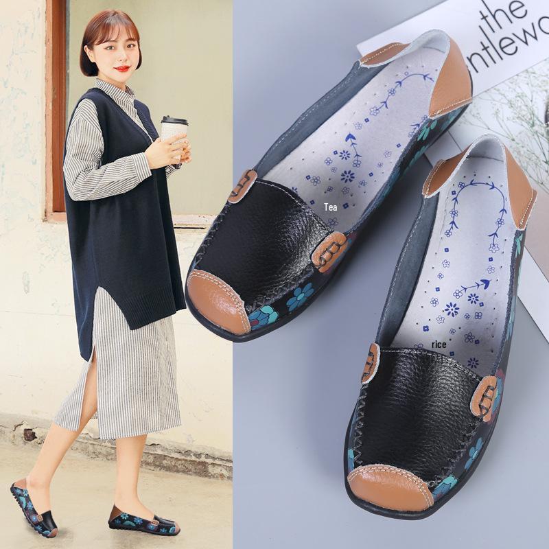 2025 Women's Printed Cowhide Pointed Toe Flats - Comfortable Casual Nursing Shoes