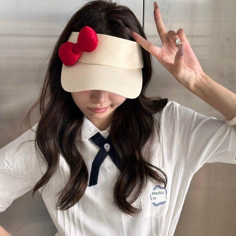 

Молодая леди Милая шляпка с бантиками KT Уличная шляпка с открытым верхом Защита от солнца Защита от солнца Кепка с козырьком Западный стиль Корейский стиль Маленькое лицо White KT cat red Bows empty cap