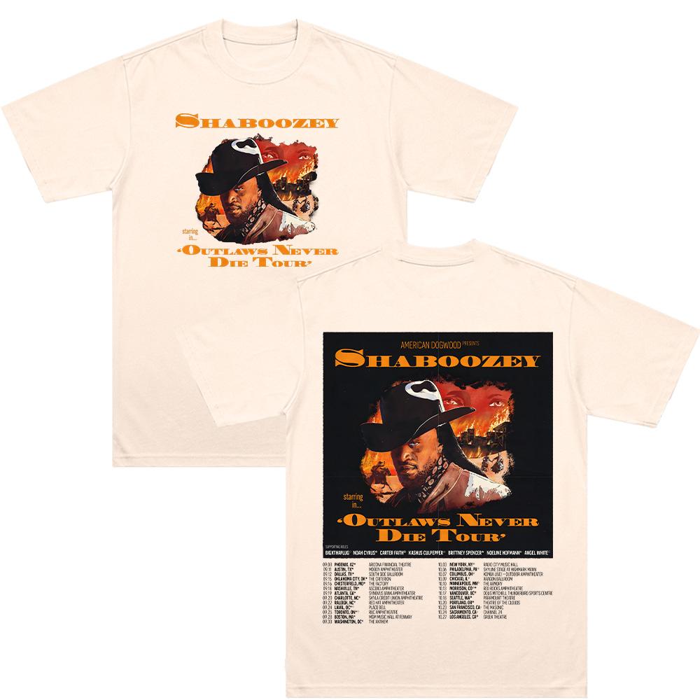 Shaboozey Outlaws Never Die Tour T-Shirts Rundhals Kurzarm Oberteile Baumwoll-T-Shirt Mode Unisex Freizeit Oberteile