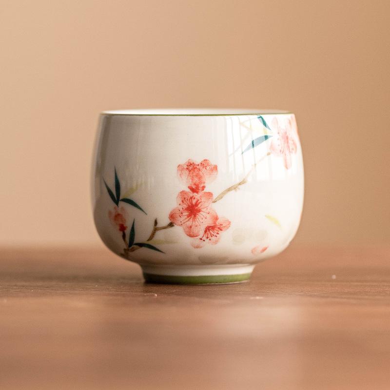 Chinese Style Hand-painted Peach Blossom Ceramic Tea Cup Single Cup Tea Tasting Cup Kung Fu Teaware Home Tea Set Teacup Gift