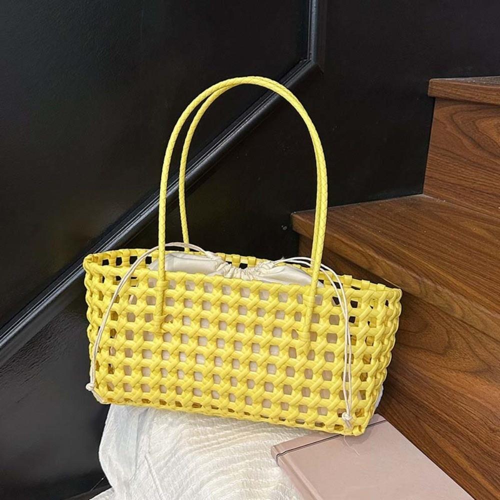 Large Capacity Hollow Out Tote Lightweight Handmade Handbag Woven Basket Bag  Poolside Picnic