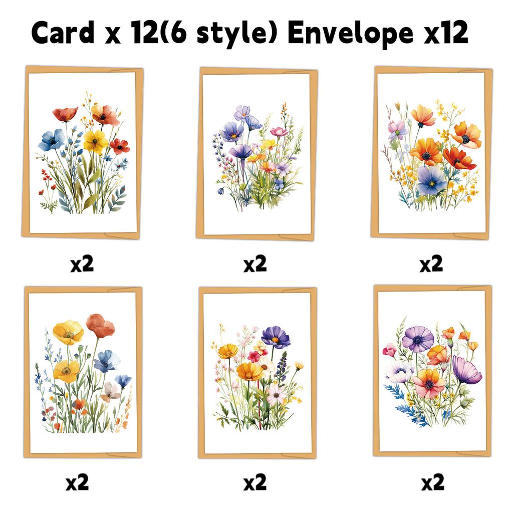 12pcs Watercolor Wildflower Thank You Cards Set with Envelopes, Greeting Cards with Messages for Birthdays, Invitations & Gifts