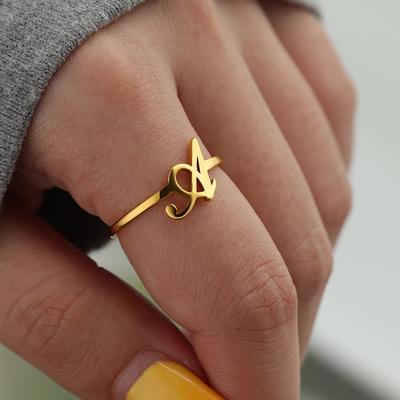 Initial Letter Rings For Women Gold Color Stainless Steel A-Z Letter Adjustable Ring Aesthetic Wedding Fashion Jewelry Gift BFF