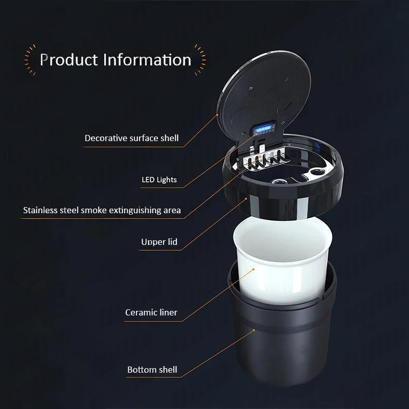 Car Ashtray LED Ceramic Liner For Skoda Octavia Fabia Superb Kodiaq Karoq Kamiq Rapid Yeti Roomster Auto Accessories Keyring EH4