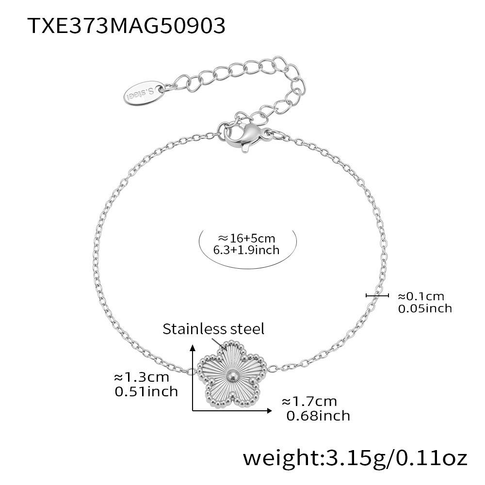 Qiong Yao Double-Sided Five-Petal Flower Stainless Steel Necklace & Bracelet Set