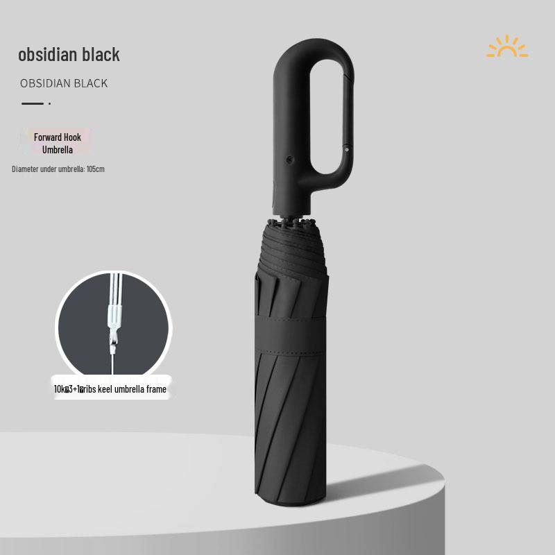 Automatic Windproof Folding Umbrella with Sun Protection, Reverse Design for All Weather, Black