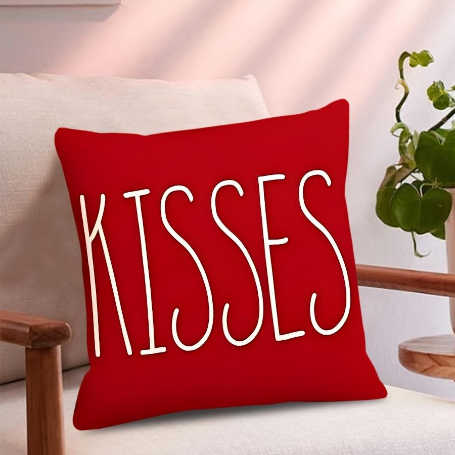1pc French-Style Valentine's Day Decorative Throw Cover, Single-sided Printed Love-Themed Geometric Cushion Cases with Zip Closure, Polyester Covers