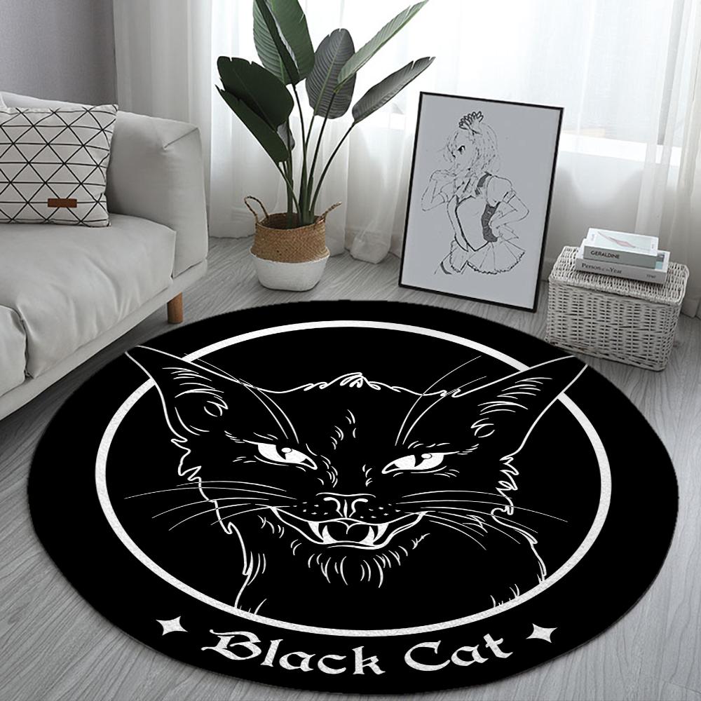 Satanic Cat Impaled Throne Round Rug Bedroom Area Atheist Household Bath Chair Mat Black Carpet Living Room Home Decoration