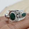 Emerald Gemstone Silver Signet Ring 925 Sterling Silver Artisan Handmade Jewelry, Wedding Gift For Him Her