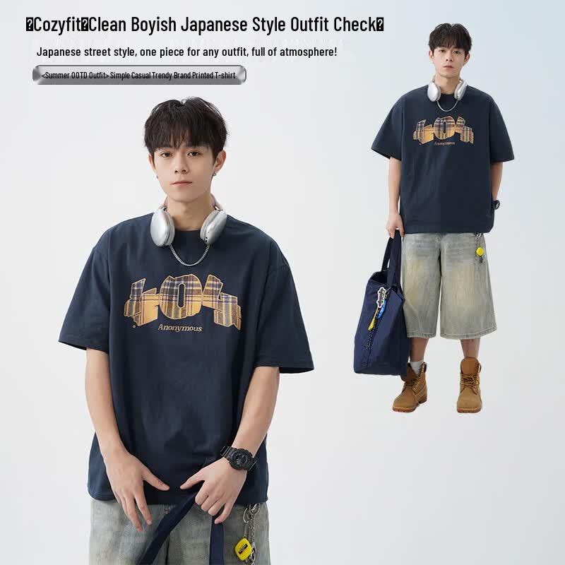VUUG Men s Loose Fit Round Neck Short Sleeve T-Shirt M темно-синий