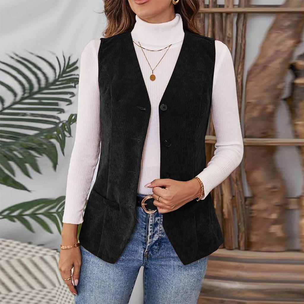 Women's Fashionable Fitted Corduroy Vest Jacket