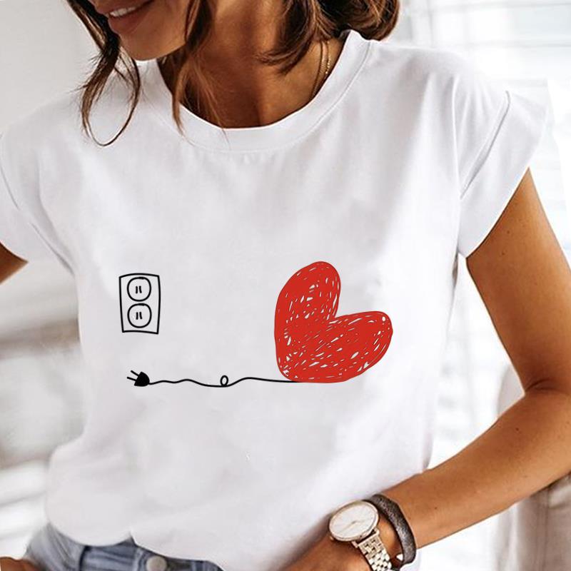 (Asian Size) letter love heart Lady o-neck T Shirt Clothing Short Sleeve T-shirts Printed Female Top Casual Fashion Women Graphic Tee
