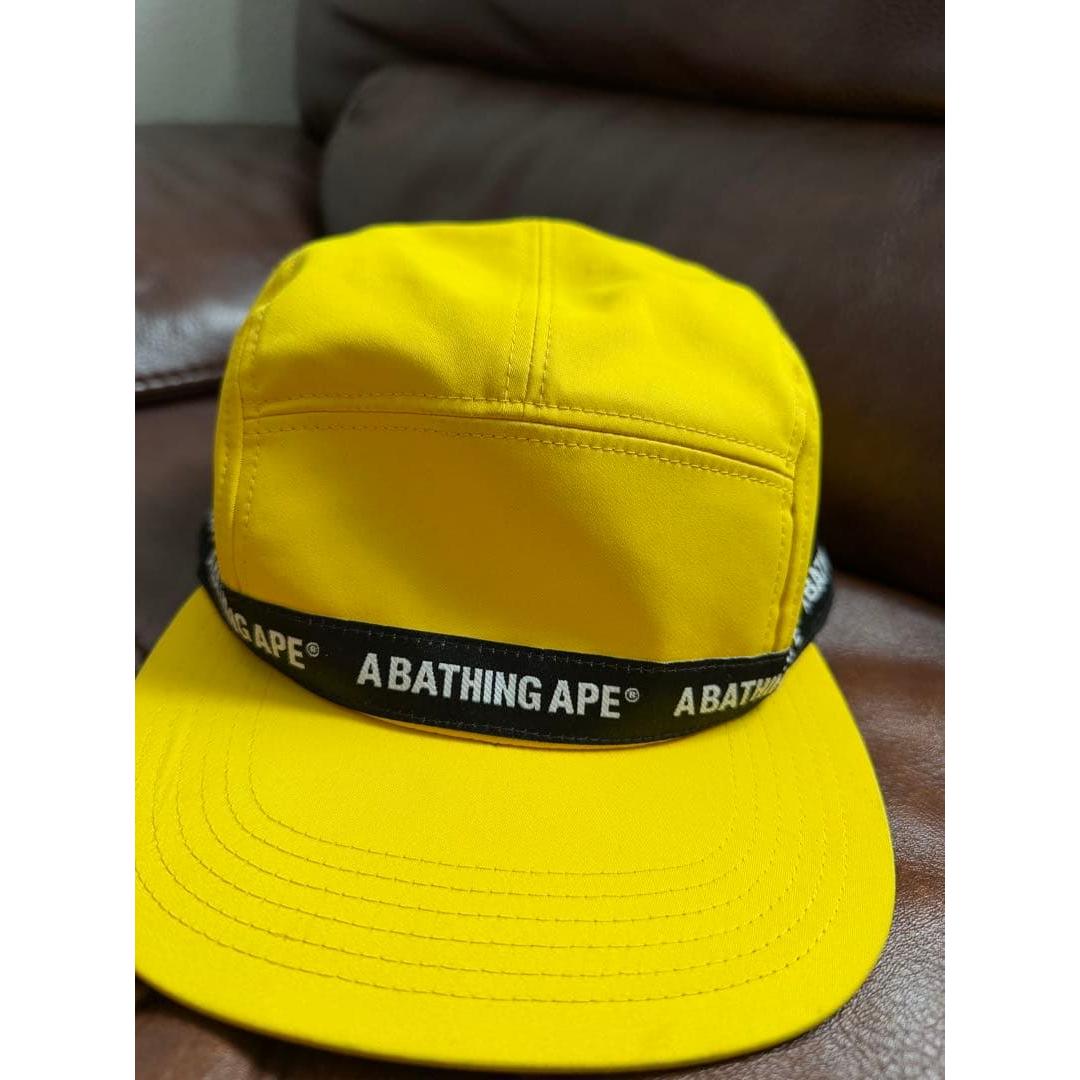 Used A BATHING APE BAPE Cap Yellow Nylon Logo Tape Good Condition