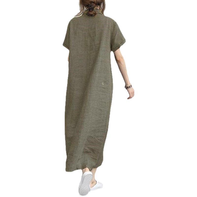 New Women's Polo Collar Cotton Linen Casual Dress with Pockets - Light Luxury, Short Sleeve, Loose Fit