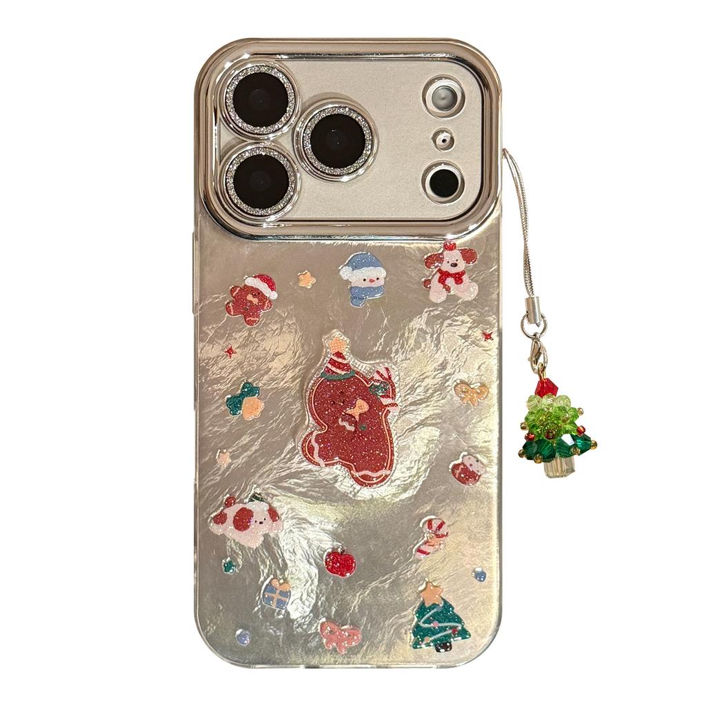Glitter Gingerbread Man Phone Case Suitable for 17promax Lens Film for Iphone15 Christmas Tree Lanyard 13 Stereo 16
