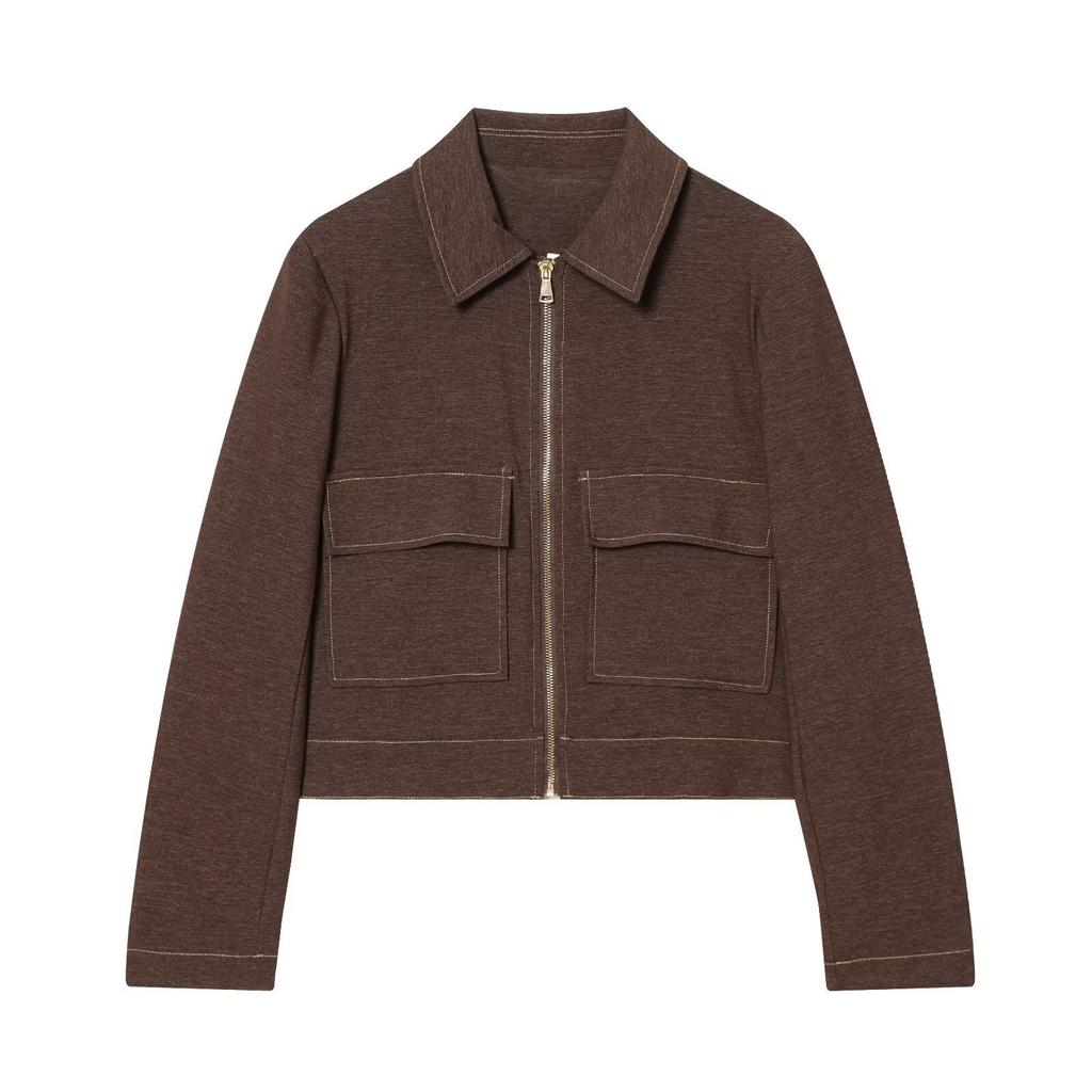 European and American style, wholesale women's clothing, fashionable and versatile temperament flip pocket short jacket + trousers set
