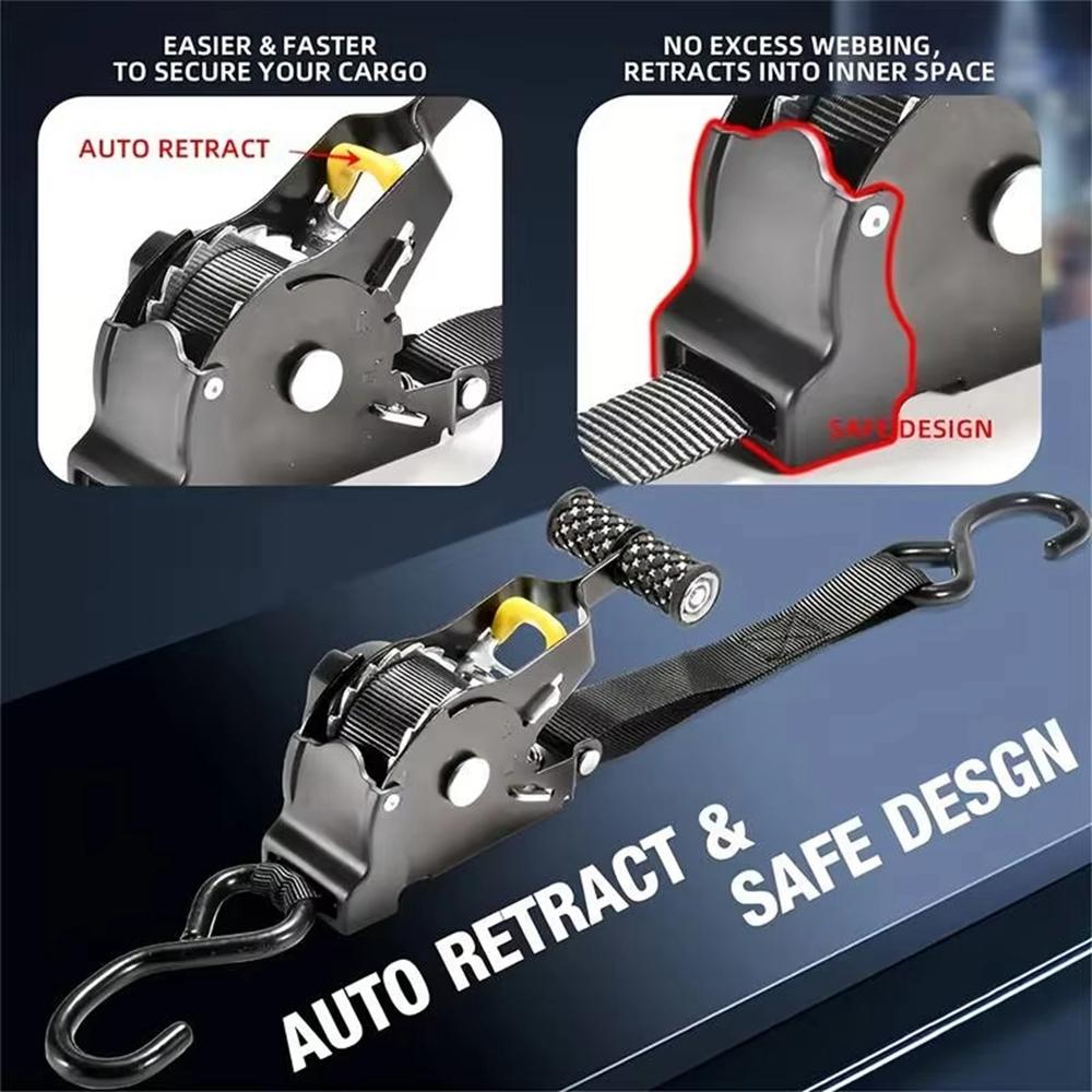 Correa de amarre retráctil automática de 3,3 m Cinturón de sujeción de equipaje para coche, motocicleta, viaje por cuenta propia