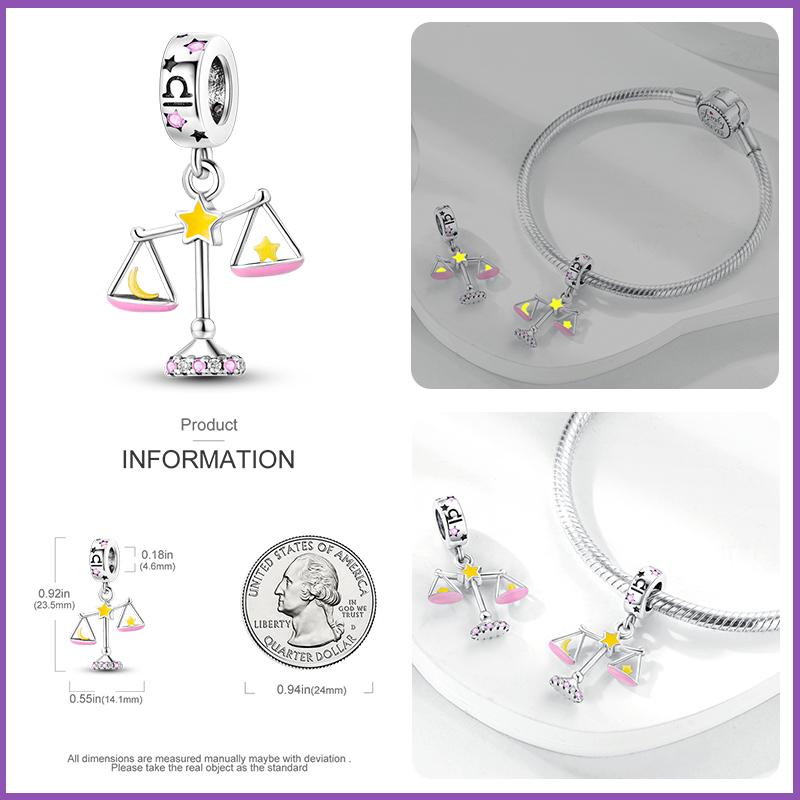 925 Silver Leo Libra Twelve Constellation Glow In The Dark Charms Pendants Fit Qikaola Original Bracelets DIY Jewelry