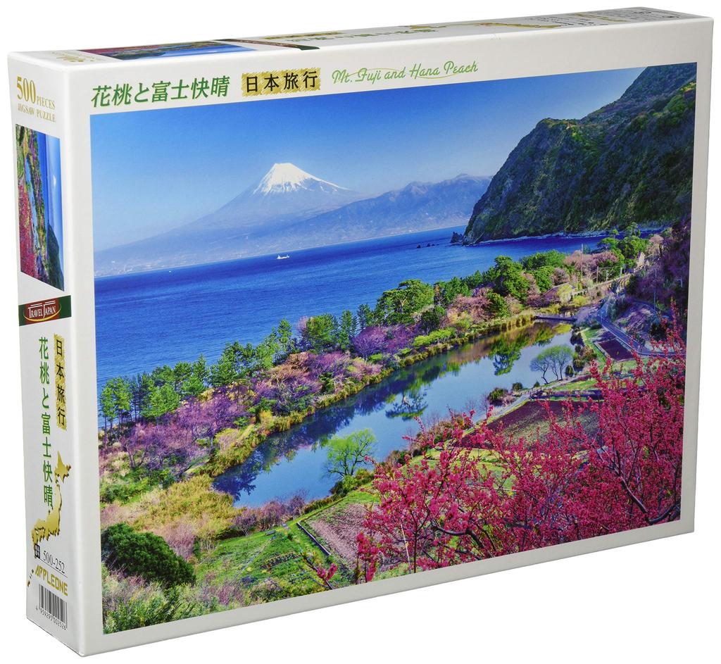 APPLEONE 500-252 Peach Blossoms and Clear Skies over Mt. Fuji (Shizuoka Prefecture), 500-Piece Jigsaw Puzzle (53 x 38 cm), Made in Japan
