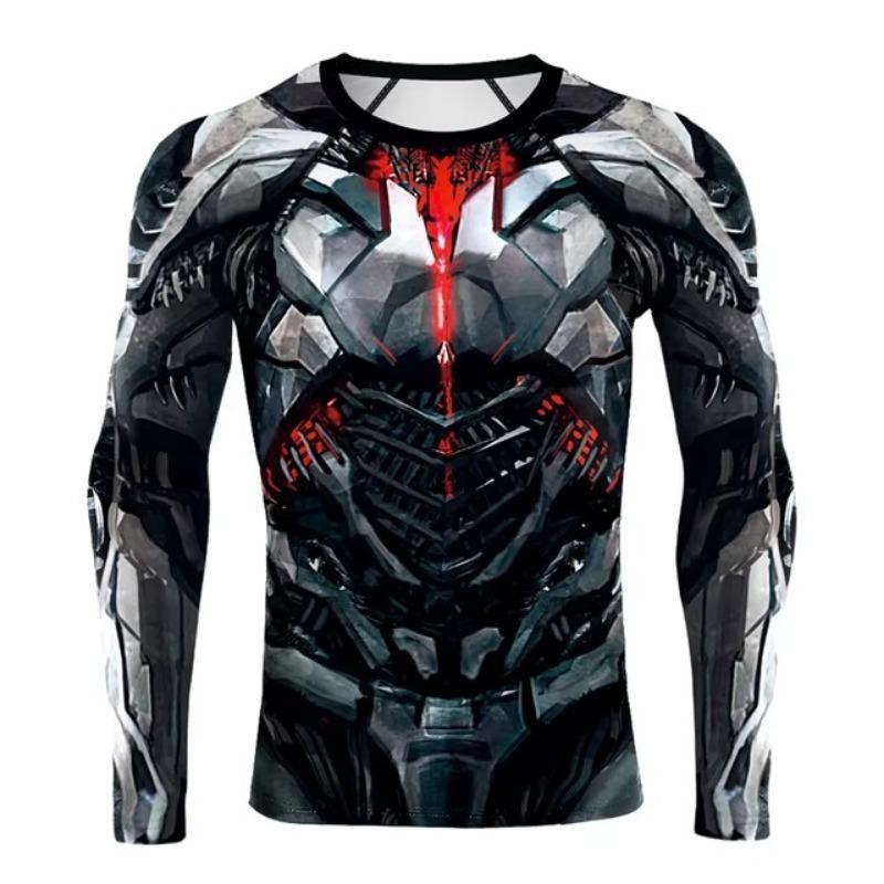 Muscle Tattoo Mens Compression T-shirts Long Sleeve Wolf Dragon Sportswear Rashguard Fitness Gym Tops Tees Streetwear
