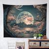 Sakura Tapestry Cherry Blossom Moon Starry Sky Wall Hanging Mountain Landscape Fairycore Aesthetic Room Decor Cloth