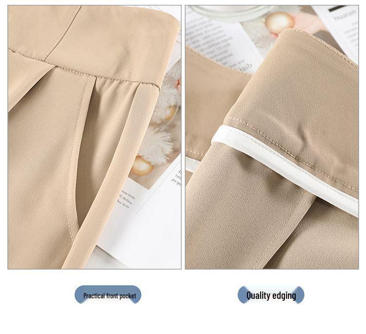 Women's Khaki Wide Leg Ice Silk High Waist Summer Pants