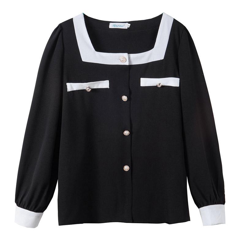 Women Blouses Shirts 2025 Spring Long Sleeve Women Blouse Shirt Square Collar Black White Chiffon Blouse Shirt Women Tops J587