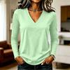 Top casual da donna a maniche lunghe, scollo a V, tinta unita, tessuto leggero, elastico, morbido, vestibilità comoda, per l'uso quotidiano