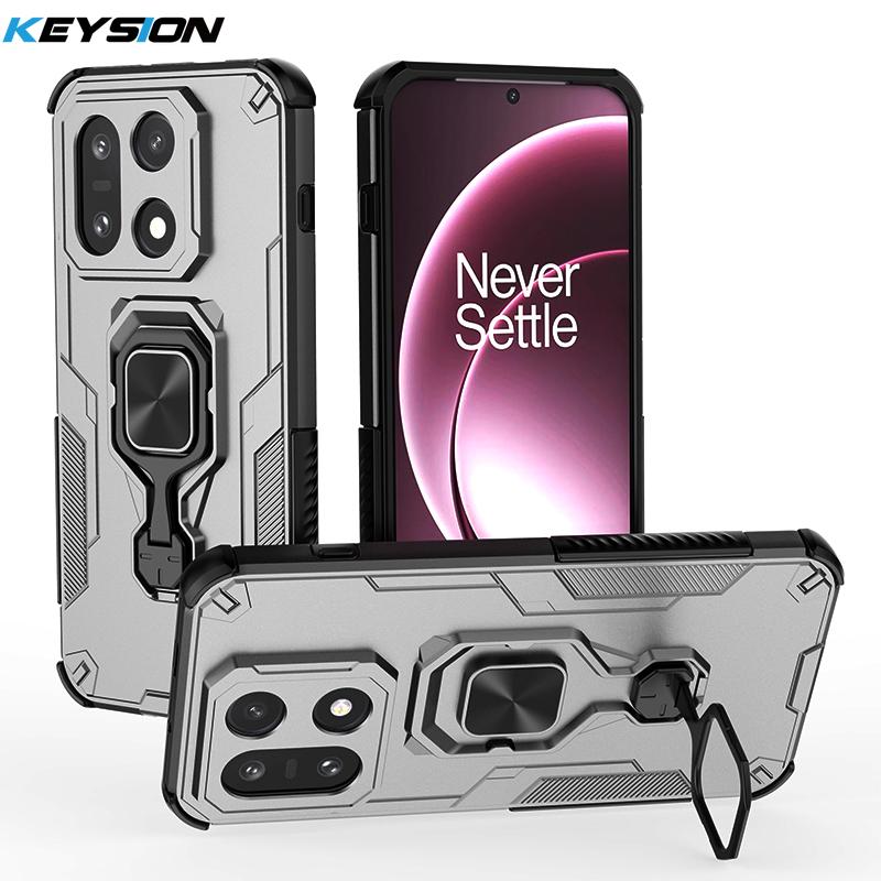 KEYSION Shockproof Armor Case for OnePlus 15 5G Silicone+PC Upright Metal Live Ring Stand Phone Back Cover for One Plus 1+ 15