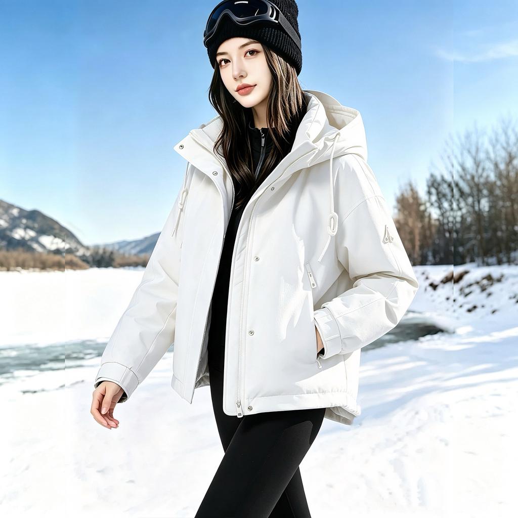 Solid Color Windproof Tooling Cotton Clothes Women's Short Hooded Autumn and Winter Cold Jacket Offline Brick and Mortar Store Selection
