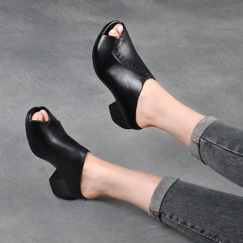  women fashion high quality spring & summer brown leather peep toe heel shoes lady cute black office work shoes ab750
