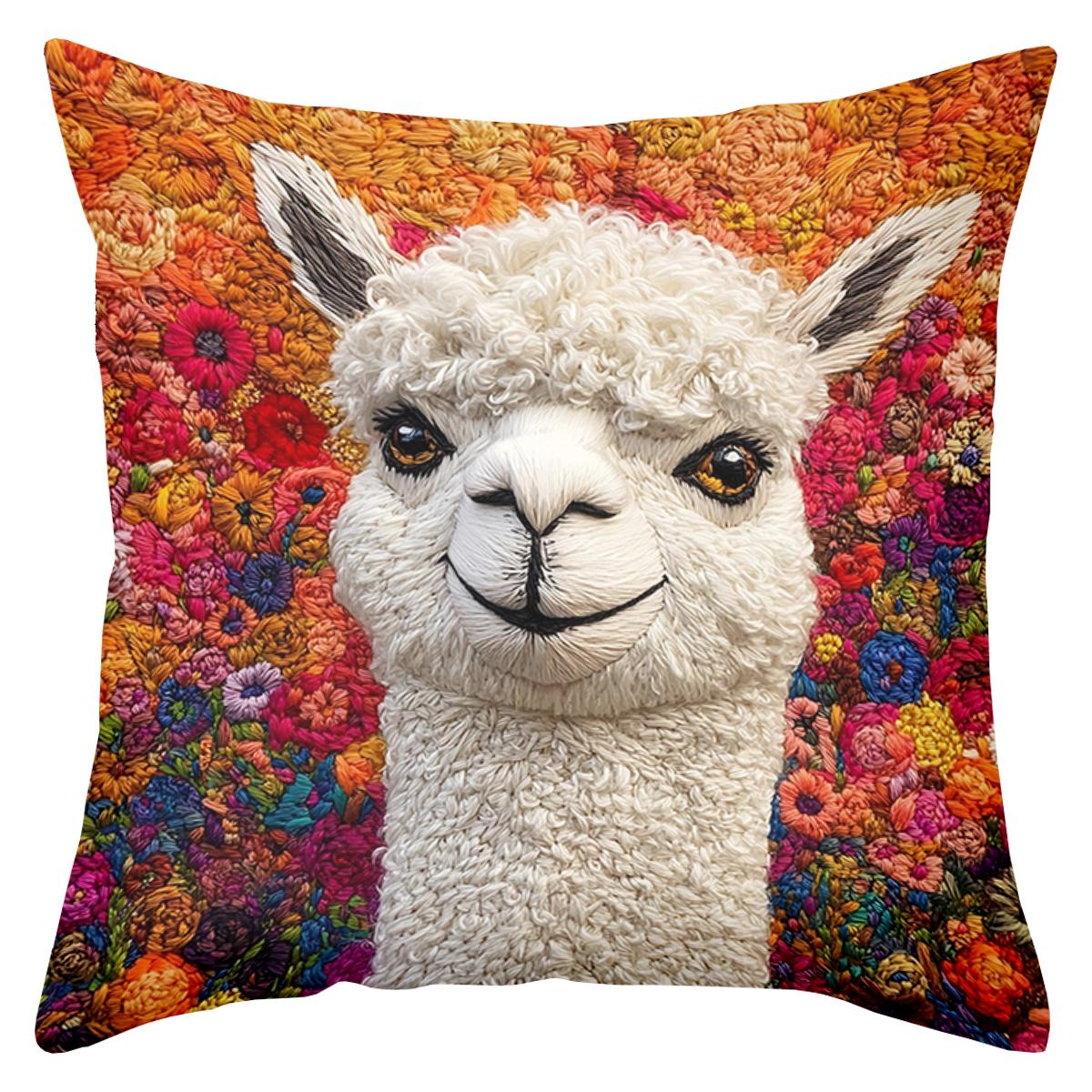 

D flat printing Colorful Alpaca Pillow with d Flat Printing Design Polyester pillowcase sofa decorative cushion cover 40cmx40cm