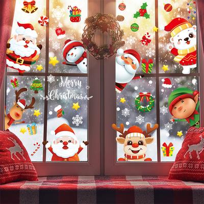 Window Wall Stickers Christmas Decoration Self-adhesive Santa Claus Snowflake Elk Glass Wall Stickers Decal Christmas Home Decor