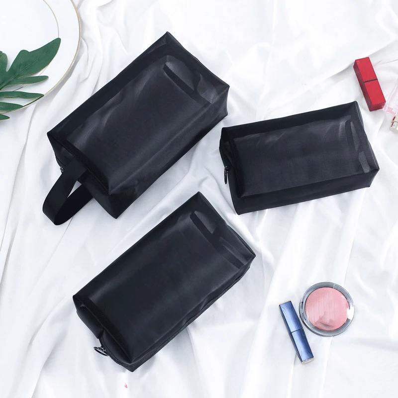 Bolsa Cosmética Transparente de Malha Portátil Estojo de Maquilhagem Feminino Viagem Zíper Organizador de Maquilhagem Lavável Necessaire Bolsa de Armazenamento de Beleza Necessaire