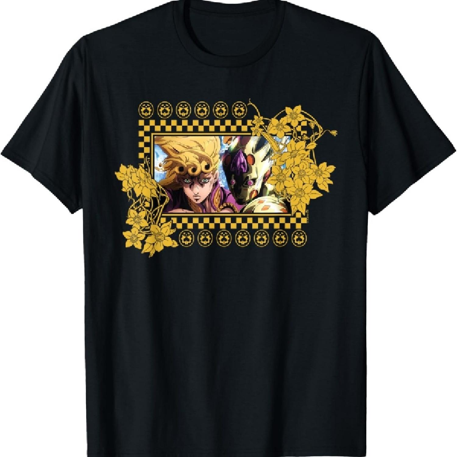 

JoJo s Bizarre Adventure ДзёДзё Кимиё Нарядная футболка с золотой рамой из листьев аниме XXXXXL чёрный