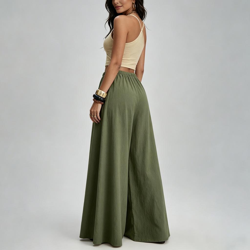 Women Wide Leg Pants Drawstring Waist Casual Loose Fit Trousers Long Pants Comfortable Lightweight Fabric