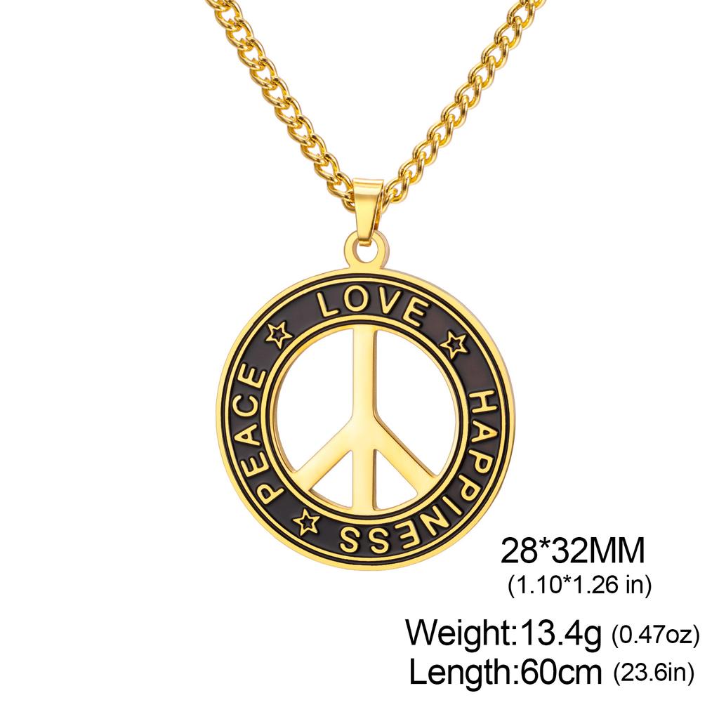 My Shape Round Peace Sign Symbol Pendant Necklace Stainless Steel Charm Choker Wax Cord Link Chain for Women Men Jewelry Gifts