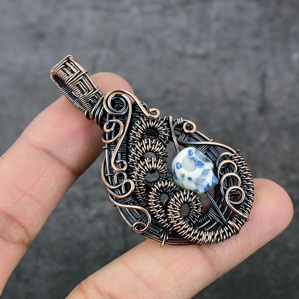 Natural Mosaic Jasper Gemstone Copper Wire Wrap Gift Jewelry Pendant 2.56" E6b25